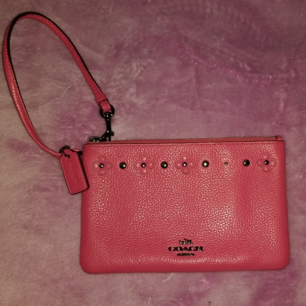 Coach Pink Floral Rivets Wristlet